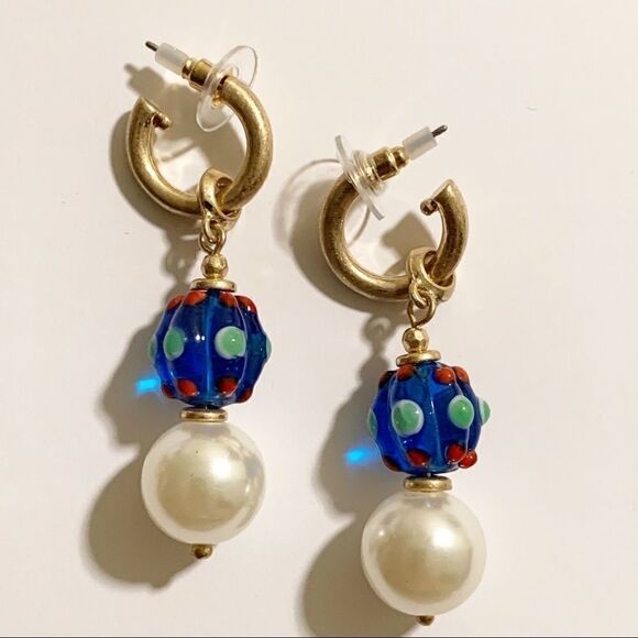 Colorful Glass Circle Ball Pearl Drop Earrings - Picture 3 of 5